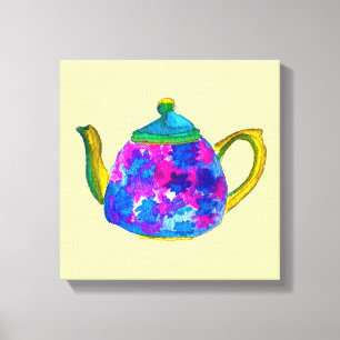 Whimsical watercolor teapot canvas print