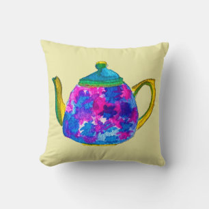 Whimsical watercolor teapot cushion