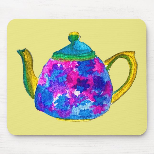 Whimsical watercolor teapot mouse mat (Front)
