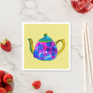 Whimsical watercolor teapot napkin