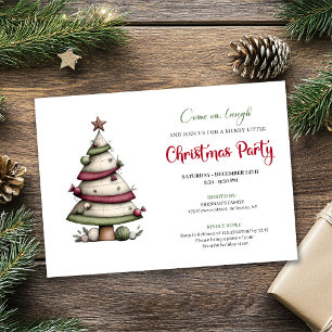 Whimsical watercolor tree funny Christmas invite