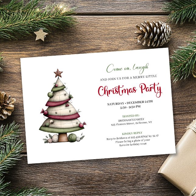 Whimsical watercolor tree funny Christmas invite (Whimsical watercolor tree funny Christmas invite)