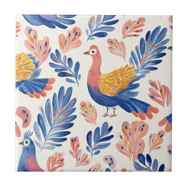 Whimsical Watercolor Turkey –Autumn Thanksgiving 2 Tile (Front)