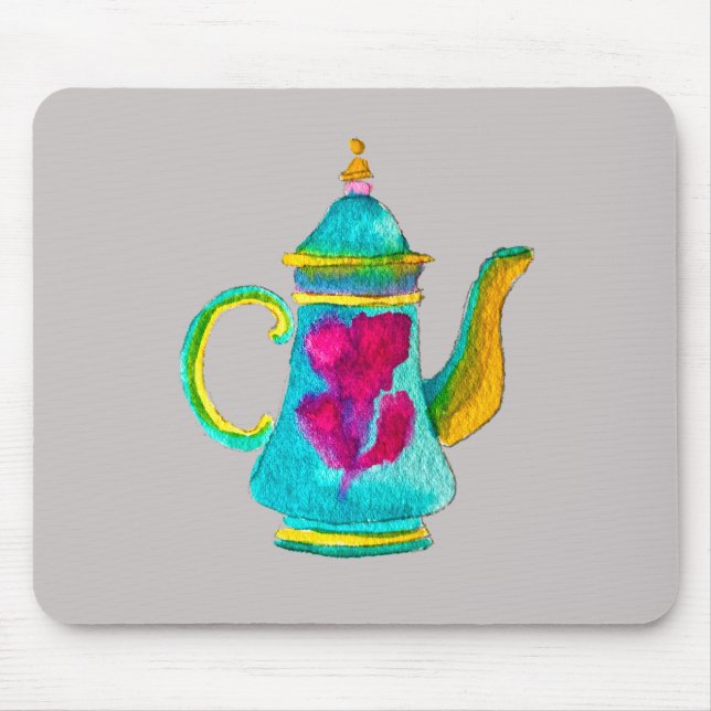 Whimsical watercolor Turkish teapot Mouse Mat (Front)