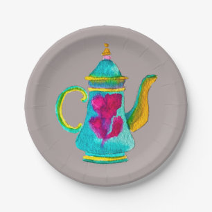 Whimsical watercolor Turkish teapot Paper Plate