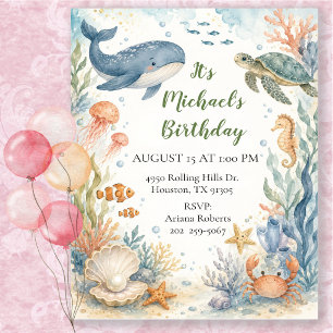 Whimsical Watercolor Under Sea Birthday Invitation