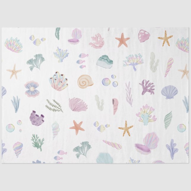 Whimsical Watercolor Under the Sea Mermaid Party Tissue Paper (Front)