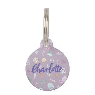 Whimsical Watercolor Under the Sea Seashell Pet Tag