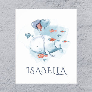 Whimsical Watercolor Whale and Fishes  Poster