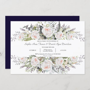 Whimsical Watercolor White Flowers Frame Wedding Invitation