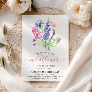 Whimsical Watercolor Wildflower 1st Birthday Invitation