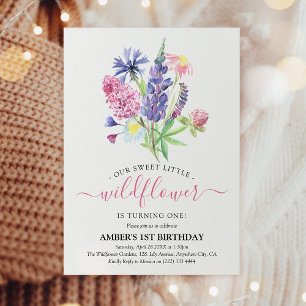 Whimsical Watercolor Wildflower 1st Birthday Invitation