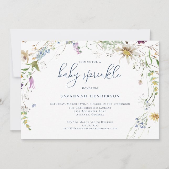 Whimsical Watercolor Wildflower Baby Sprinkle Invitation (Front)