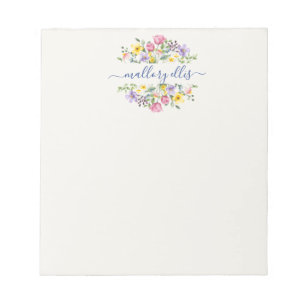 Whimsical Watercolor Wildflower Floral Border Notepad