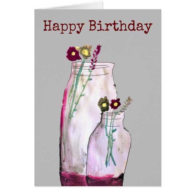 Whimsical watercolor wildflowers in vase (Front)