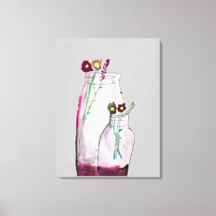Whimsical watercolor wildflowers in vase canvas print