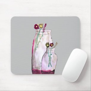Whimsical watercolor wildflowers in vase mouse mat