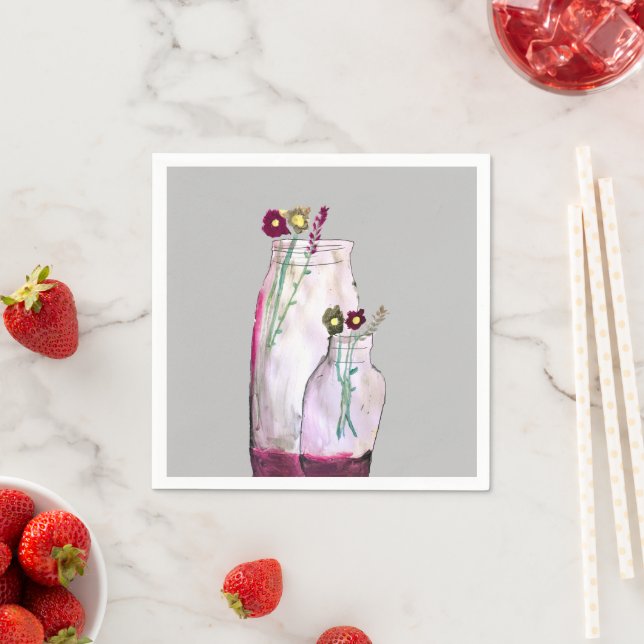 Whimsical watercolor wildflowers in vase napkin (Insitu)