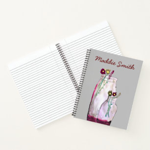 Whimsical watercolor wildflowers in vase notebook