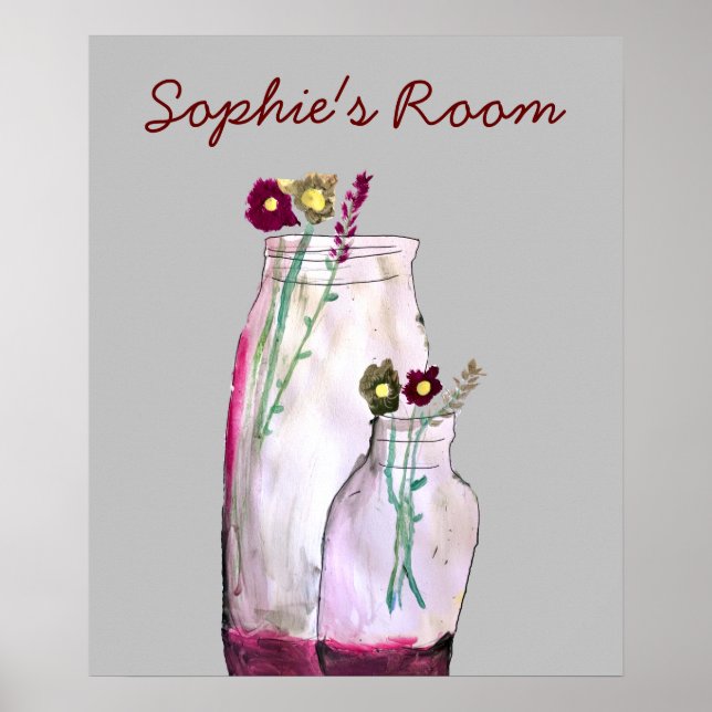 Whimsical watercolor wildflowers in vase poster (Front)