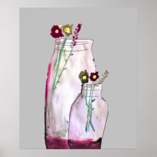 Whimsical watercolor wildflowers in vase poster