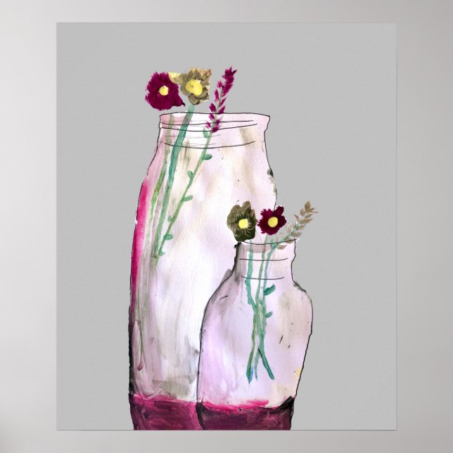 Whimsical watercolor wildflowers in vase poster (Front)