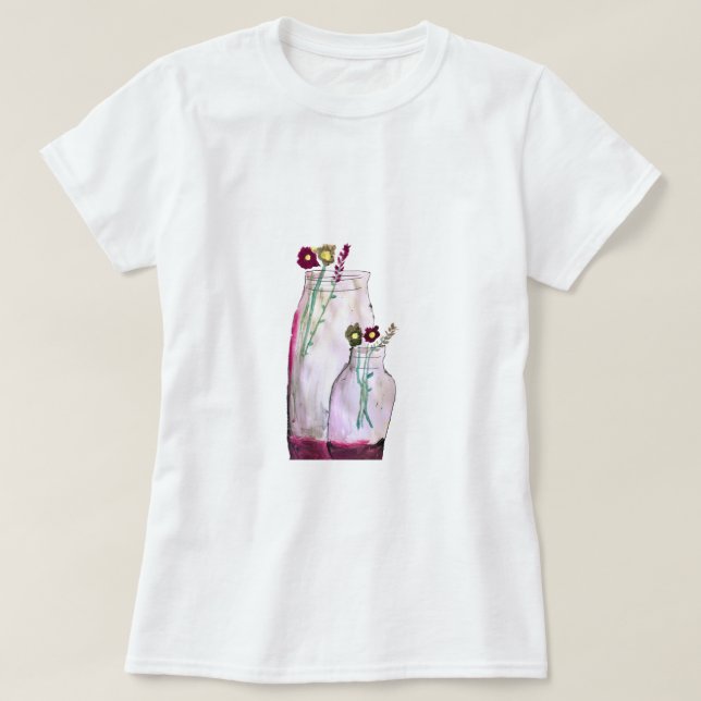 Whimsical watercolor wildflowers in vase T-Shirt (Design Front)