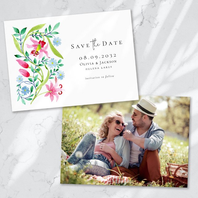 Whimsical Watercolor Wildflowers Script Wedding Save The Date (Creator Uploaded)