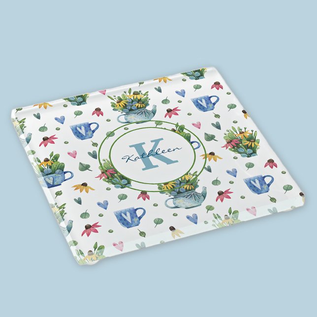 Whimsical Watercolor Wildflowers Tea Party Glass Coaster (Creator Uploaded)