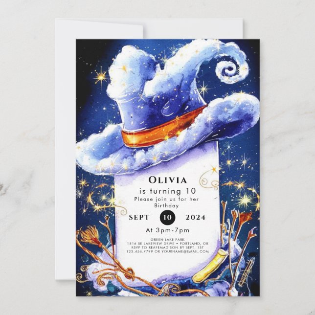 Whimsical Watercolor Wizard Birthday  Invitation (Front)