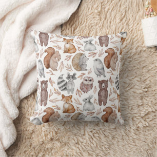 Whimsical Watercolor Woodland Animals Pattern Cushion