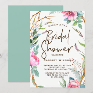 Whimsical Watercolor Wreath Bridal Shower Invitation
