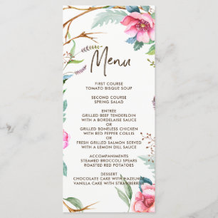 Whimsical Watercolor Wreath Wedding Menu Card
