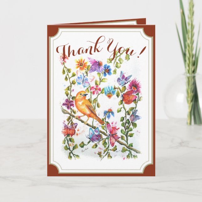 Whimsical Watercolor Yellow Bird THANK YOU (Front)