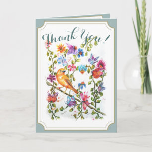 Whimsical Watercolor Yellow Bird THANK YOU Card