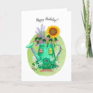 Whimsical Watering Can and Sunflower Birthday Card