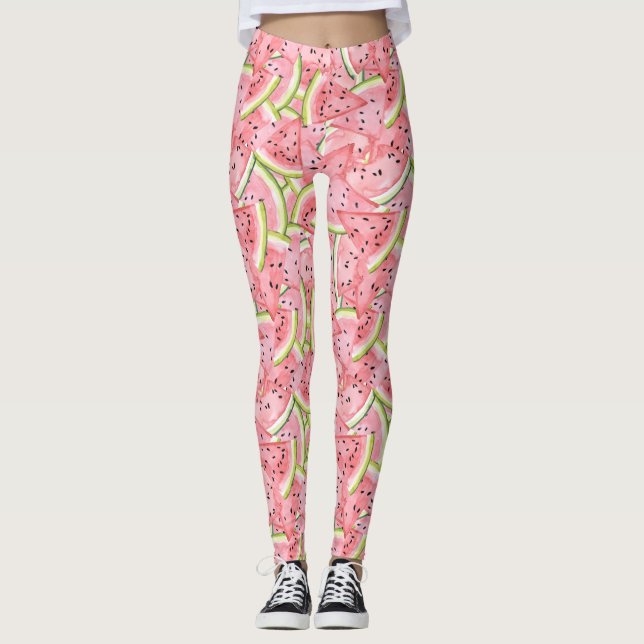 Whimsical Watermelon Pattern Leggings (Front)
