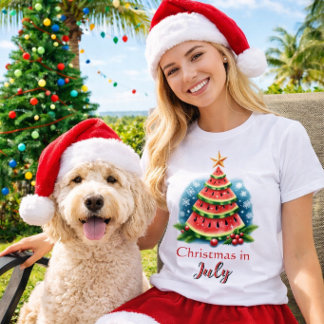 Whimsical Watermelon Tree Christmas in July T-Shirt