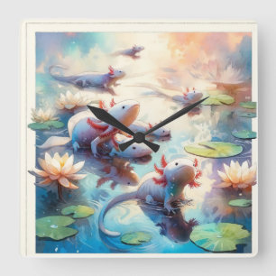 Whimsical Waters 2 - Watercolor Square Wall Clock
