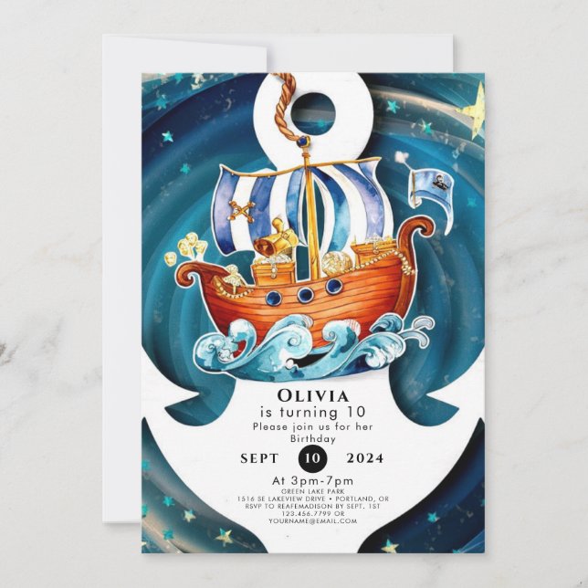 Whimsical Waves Ahoy Matey Pirate Birthday Invitation (Front)