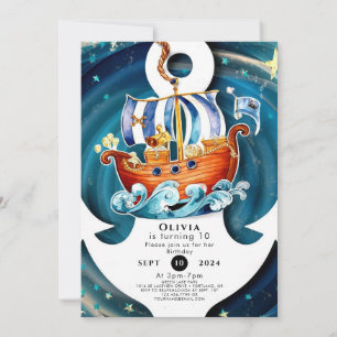 Whimsical Waves Ahoy Matey Pirate Birthday Invitation