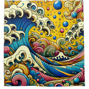 “Whimsical Waves: Ocean’s Mirth” Shower Curtain