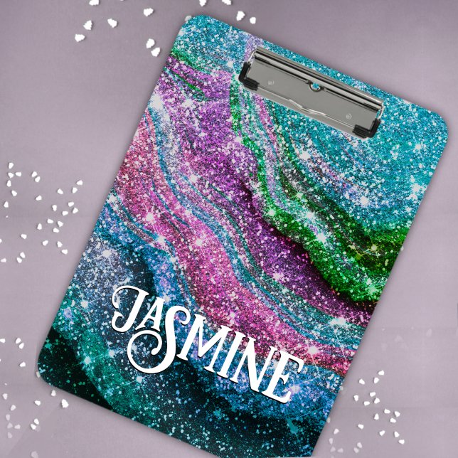 Whimsical wavy blue purple Glitter monogram Mini Clipboard (Creator Uploaded)