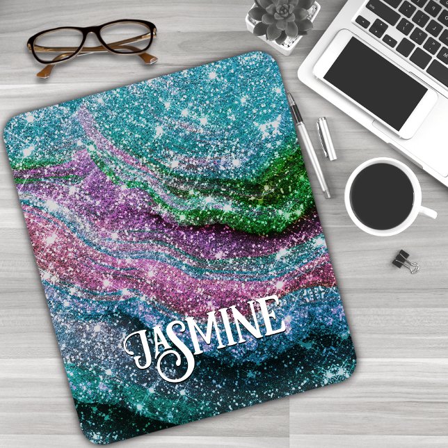 Whimsical wavy blue purple Glitter monogram Mouse Mat (Creator Uploaded)