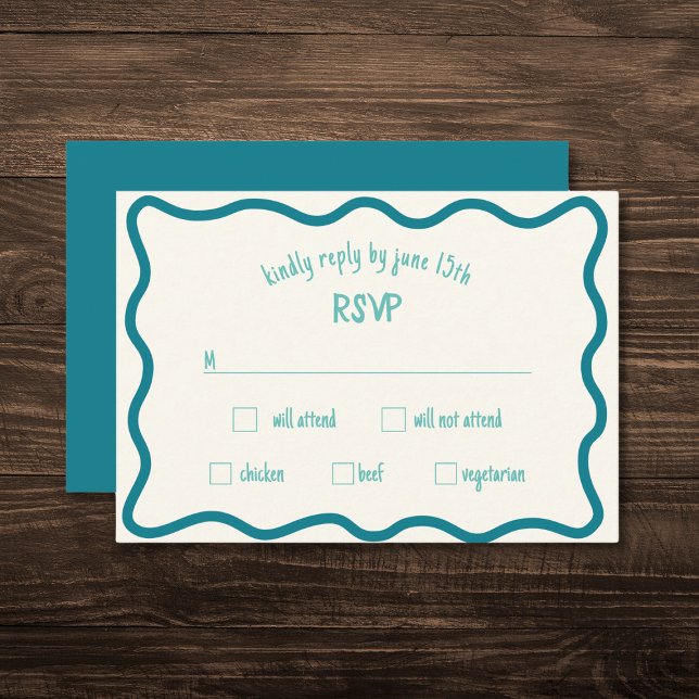 Whimsical Wavy Border Handwritten Blue RSVP Card (Creator Uploaded)
