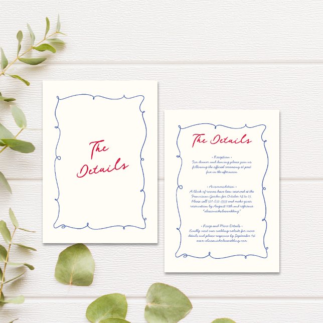 Whimsical Wavy Border & Script Wedding Details Enclosure Card (Creator Uploaded)