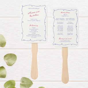 Whimsical Wavy Border & Script Wedding Program Hand Fan