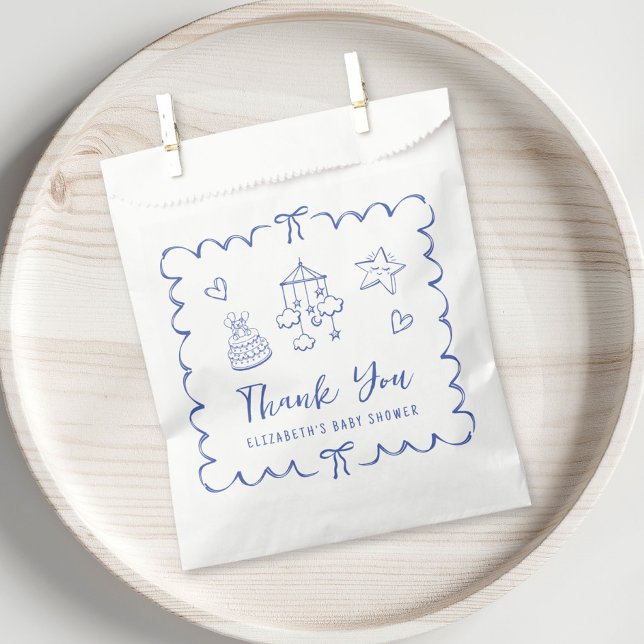 Whimsical Wavy Frame Baby Boy Shower Thank You Favour Bags (Creator Uploaded)