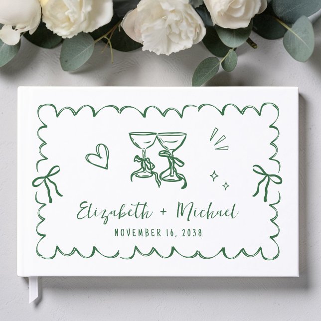 Whimsical Wavy Frame Hand Drawn Wedding Guest Book (Whimsical Wavy Frame Hand Drawn Wedding Guest Book)