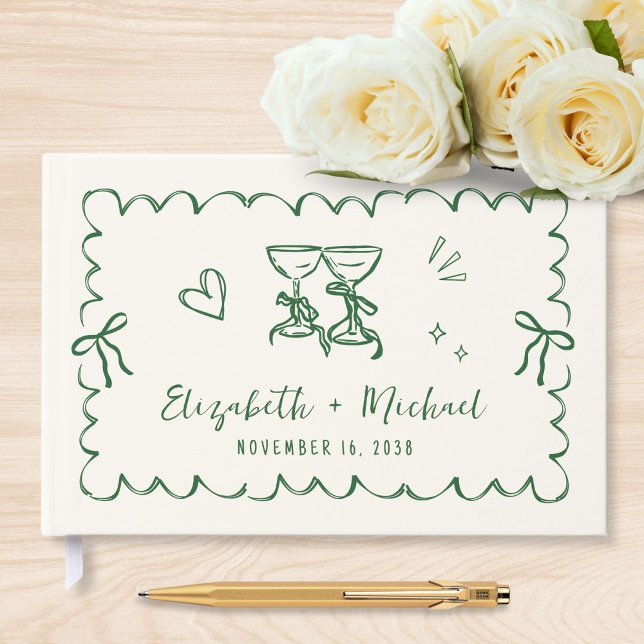 Whimsical Wavy Frame Hand Drawn Wedding Guest Book (Whimsical Wavy Frame Hand Drawn Wedding Guest Book)